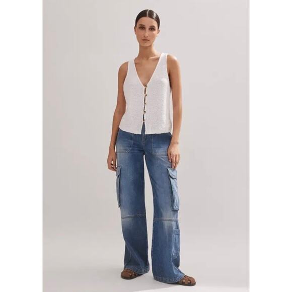 ME+EM Baggy Cargo Denim Trousers Jeans Pants Wide Leg Pockets 24 Vintage Wash - Picture 3 of 14